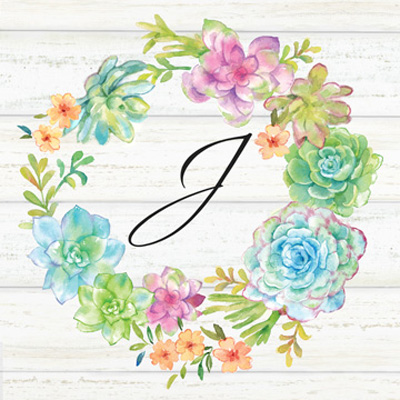 Sweet Succulents Wreath Monogram J<br/>Cynthia Coulter