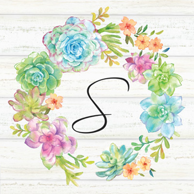 Sweet Succulents Wreath Monogram S<br/>Cynthia Coulter