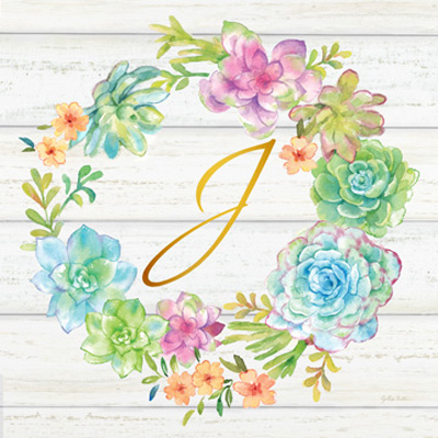 Sweet Succulents Wreath Monogram J gold<br/>Cynthia Coulter