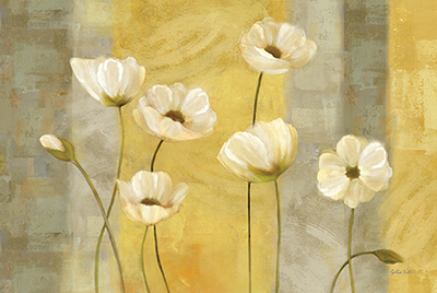 White Poppies on Yellow Gray<br/>Cynthia Coulter