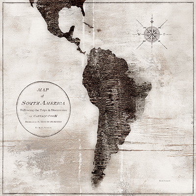 World Map Black & White VI-South America <br/> Marie-Elaine Cusson