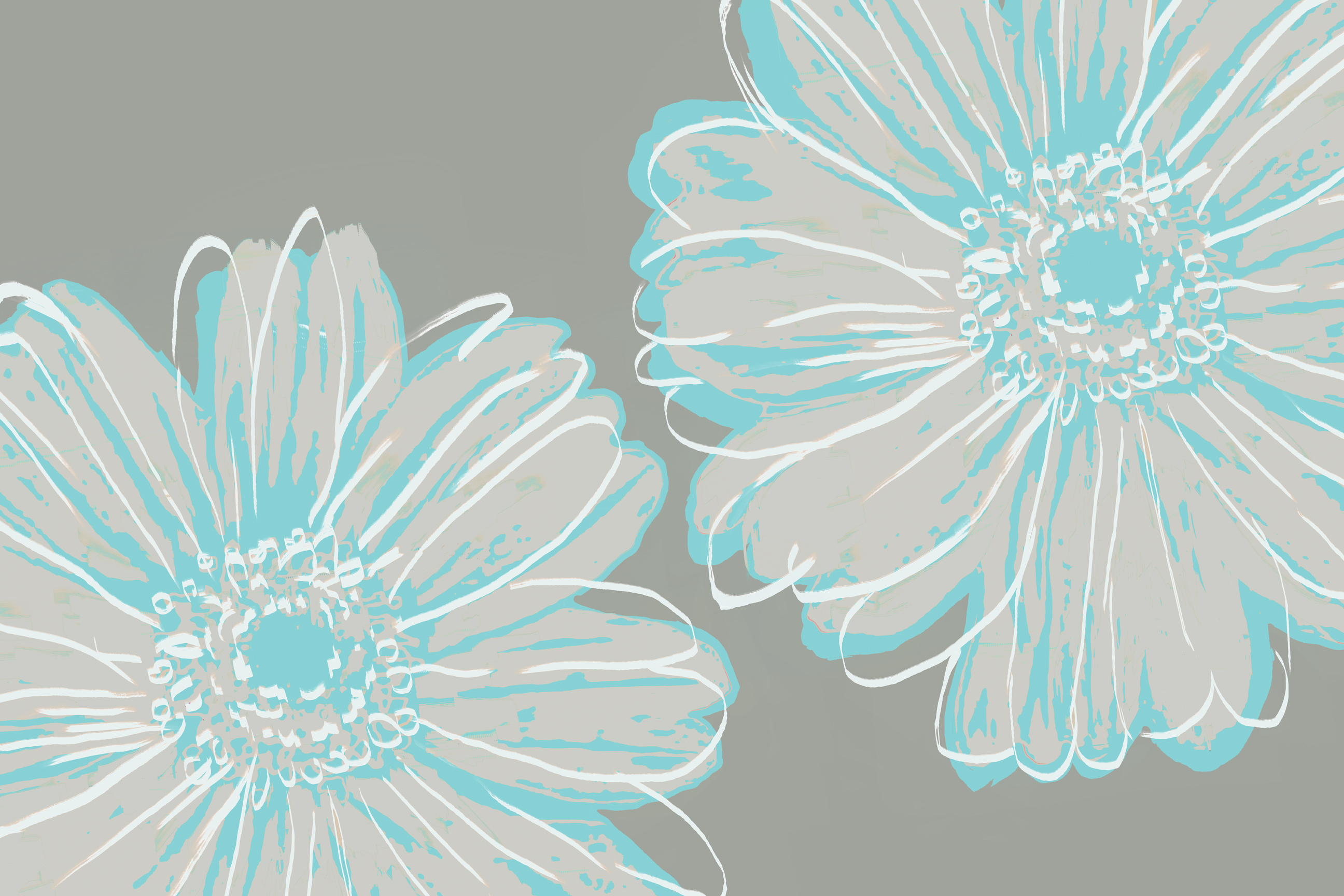 Flower Pop Sketch II-Blue and Taupe <br/> Marie Elaine Cusson