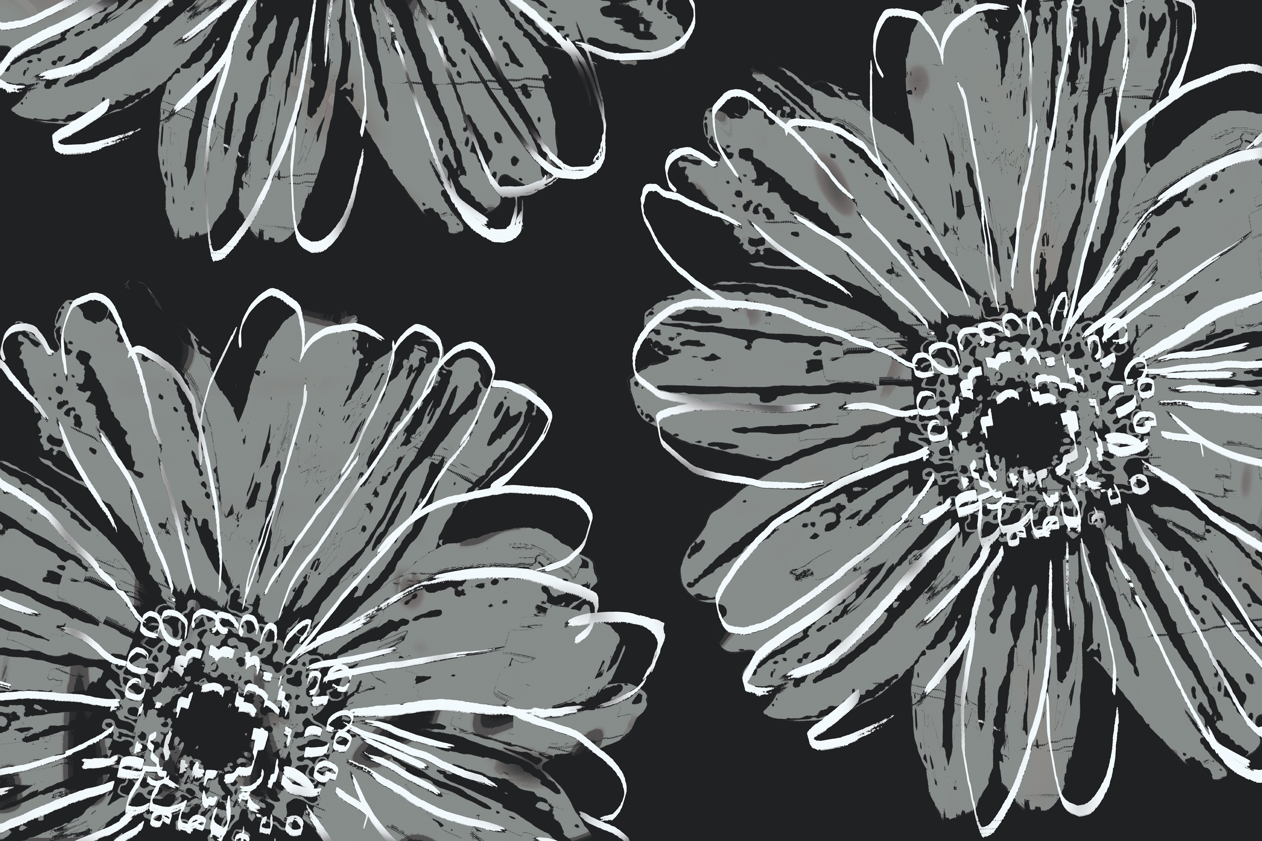 Flower Pop Sketch VII-Black BG <br/> Marie Elaine Cusson