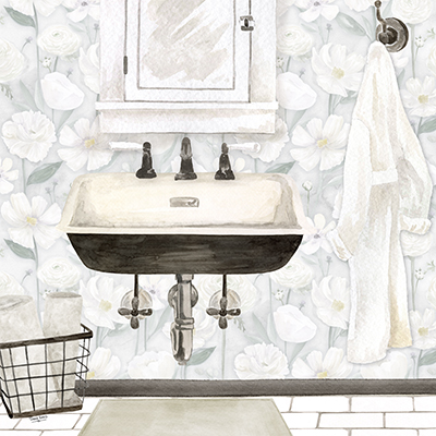 White Floral Bath I <br/>Tara Reed