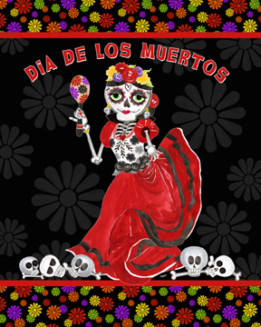 Day of the Dead portrait I-Dancing Woman on black<br/>Tara Reed