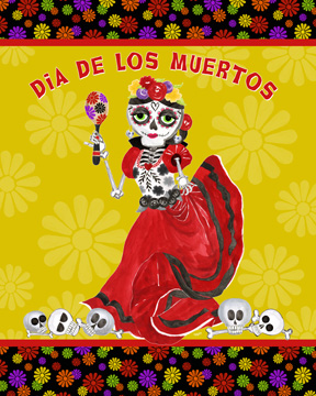 Day of the Dead portrait II-Dancing Woman on gold<br/>Tara Reed