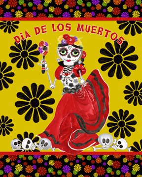 Day of the Dead portrait III-Dancing Woman gold & black<br/>Tara Reed
