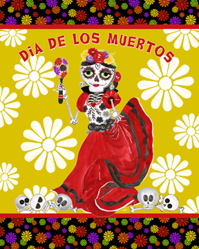 Day of the Dead portrait IV-Dancing Woman gold & white<br/>Tara Reed