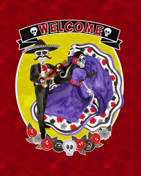 Day of the Dead portrait VI-Sugar Skull Couple welcome red<br/>Tara Reed