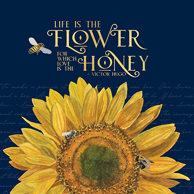 Honey Bees & Flowers Please on blue II-The Flower <br/> Tara Reed