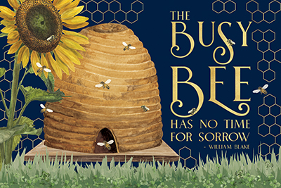 Honey Bees & Flowers Please landscape on blue II-Busy Bee <br/> Tara Reed