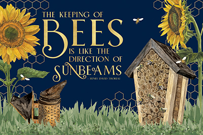 Honey Bees & Flowers Please landscape on blue IV-Sunbeams <br/> Tara Reed