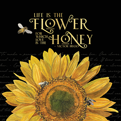 Honey Bees & Flowers Please on black II-The Flower <br/> Tara Reed