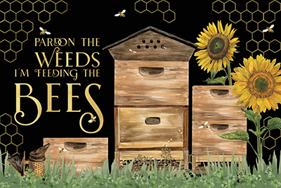 Honey Bees & Flowers Please landscape on black I-Pardon the Weeds<br/>Tara Reed