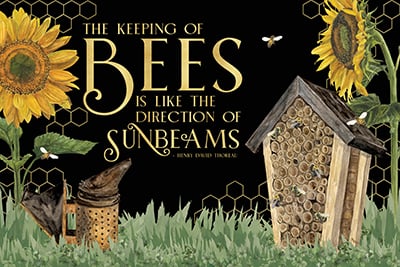 Honey Bees & Flowers Please landscape on black IV-Sunbeams <br/> Tara Reed