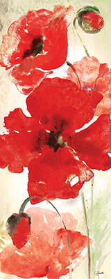  Watercolor Red Poppy Panel I 16x40 <br/> Tre Sorelle Studios