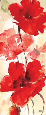  Watercolor Red Poppy Panel II 16x40 <br/> Tre Sorelle Studios