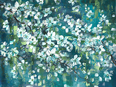 Teal Blossoms Landscape<br/>Tre Sorelle Studios