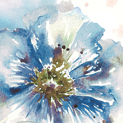 Blue Watercolor Poppy Close Up I<br/>Tre Sorelle Studios