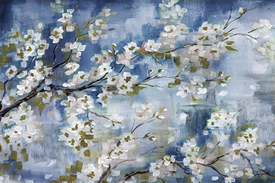 Cherry Blossoms Branch Blue and White landscape <br/> Tre Sorelle Studios