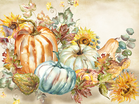 Watercolor Harvest Pumpkin landscape <br/> Tre Sorelle Studios
