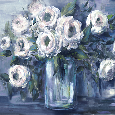 Indigo and White Blooms in Mason Jar <br/> Tre Sorelle Studios