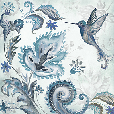 Watercolor Boho Blue Hummingbird II <br/> Tre Sorelle Studios