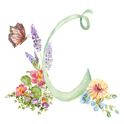 Watercolor Herb Blossom Monogram C <br/> Tre Sorelle Studios