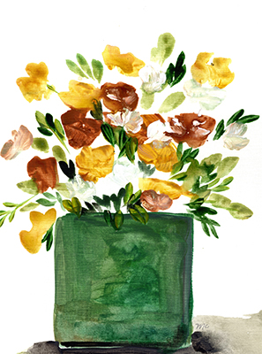 Green Pot Yellow Flowers <br/> Marcy Chapman