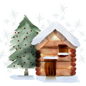 Christmas Hinterland IV-Tree & Cabin <br/> Northern Lights