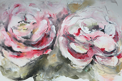 Pair of Pink Roses Landscape <br/> Marcy Chapman