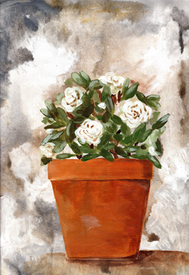White Flower Clay Pot I <br/> Marcy Chapman