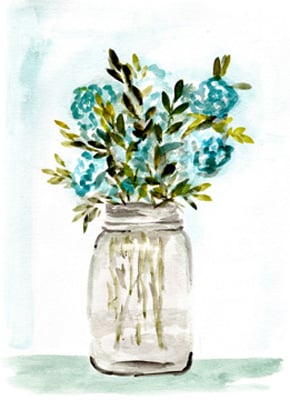 Blue Floral Mason Jar <br/> Marcy Chapman