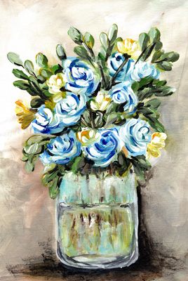 Blue & Yellow Floral Mason Jar <br/> Marcy Chapman