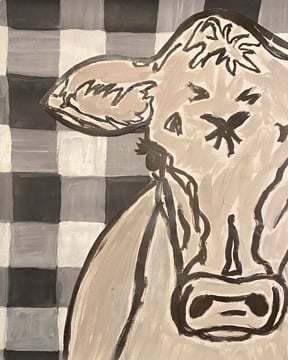 Farm Sketch Cow buffalo plaid <br/> Kathleen Bryan